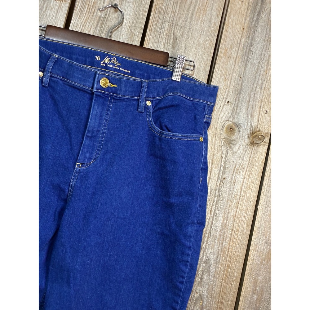 Lilly Pulitzer Worth Skinny Ankle Jeans Blue Frayed Hem Size 16 Style 20078